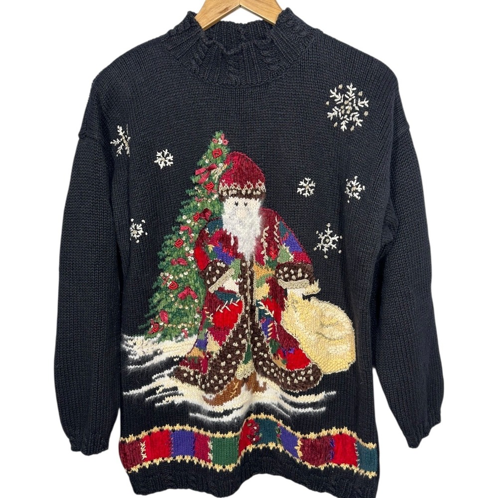 Vtg 90s Heirloom Collectibles Roll Neck Santa‎ Sweater Sz M Ugly Christmas Party - Picture 2 of 12